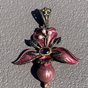 Like New Barbara Bixby Orchid Enhancer Pendant Sterling Silver 18k Gold Details